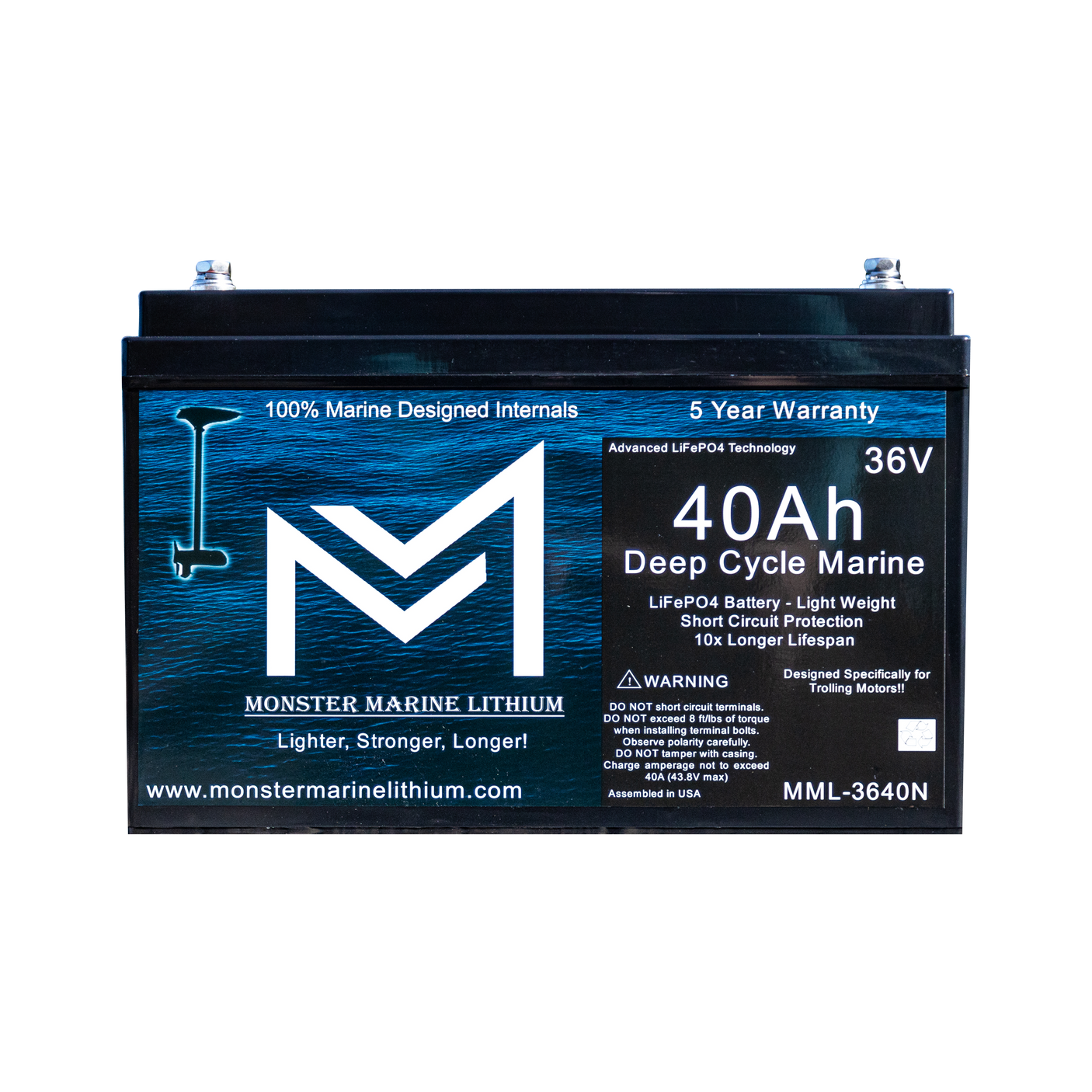 36V 40AH Bluetooth Deep Cycle Lithium Marine Trolling Battery MML-3640B
