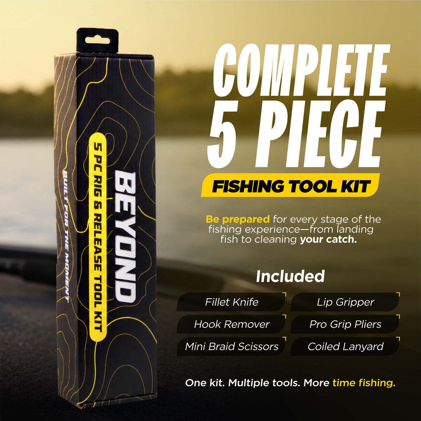 Beyond Braid Fishing 5-Piece Fishing Tool Kit - Pliers, Fillet Knife, Hook Remover, Lip Gripper, and Braid Scissors