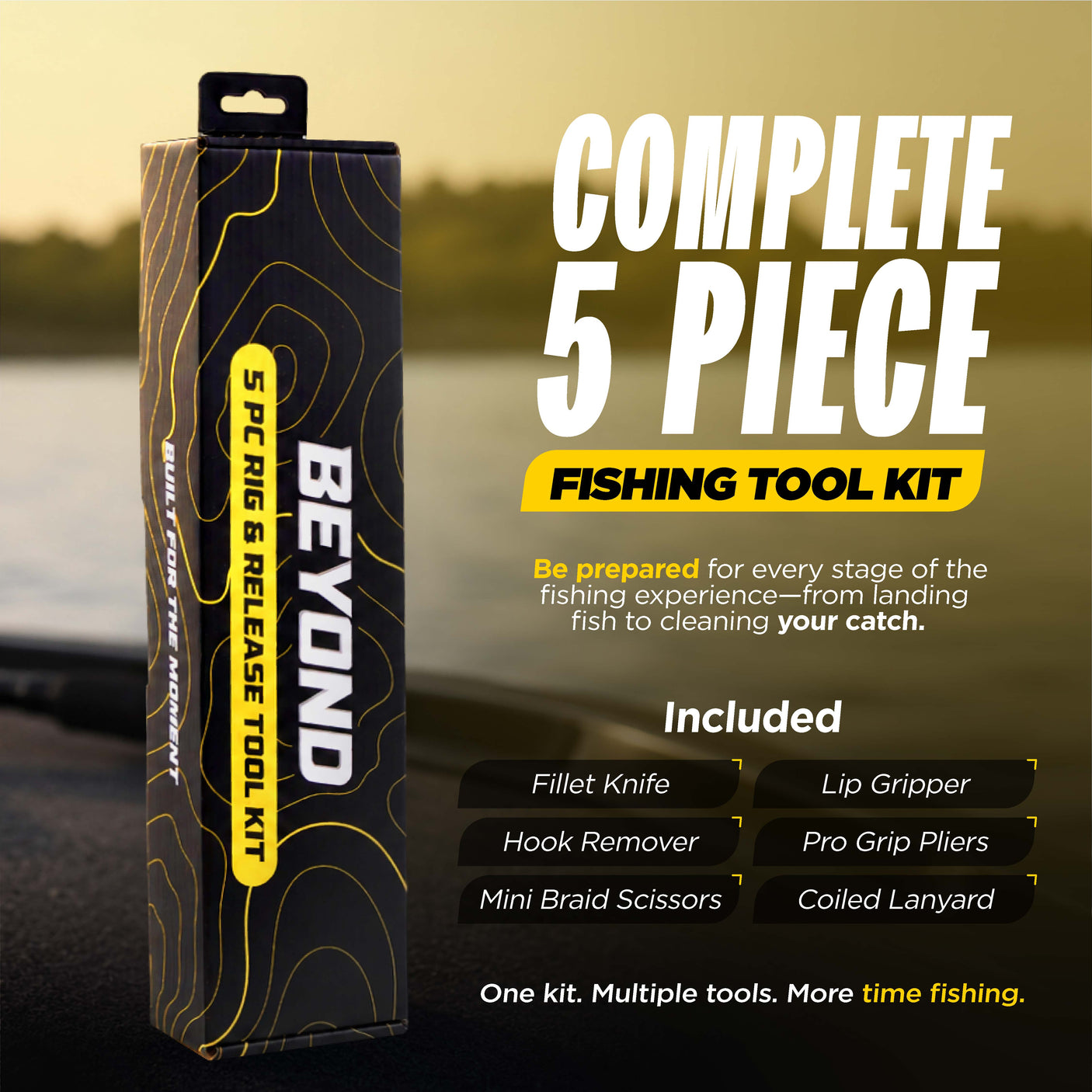 Beyond Braid Fishing 5-Piece Fishing Tool Kit - Pliers, Fillet Knife, Hook Remover, Lip Gripper, and Braid Scissors
