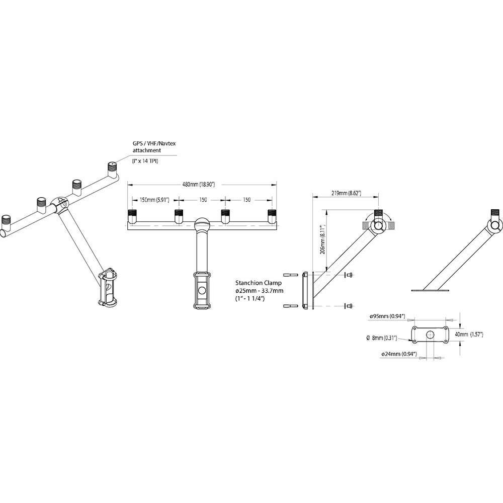 Scanstrut TB-01 T-Bar Mount f/GPS/VHF Antenna [TB-01]