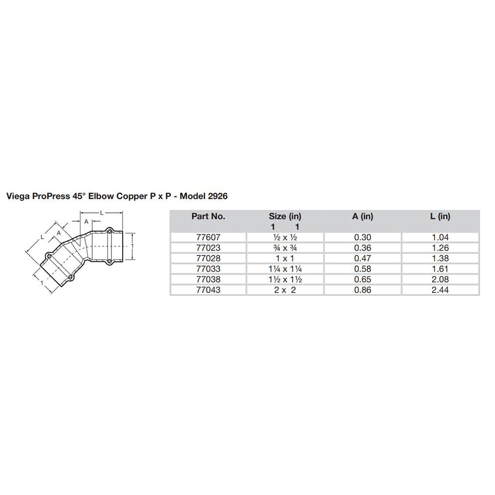 Viega ProPress 1-1/2" - 45 Copper Elbow - Double Press Connection - Smart Connect Technology [77038]