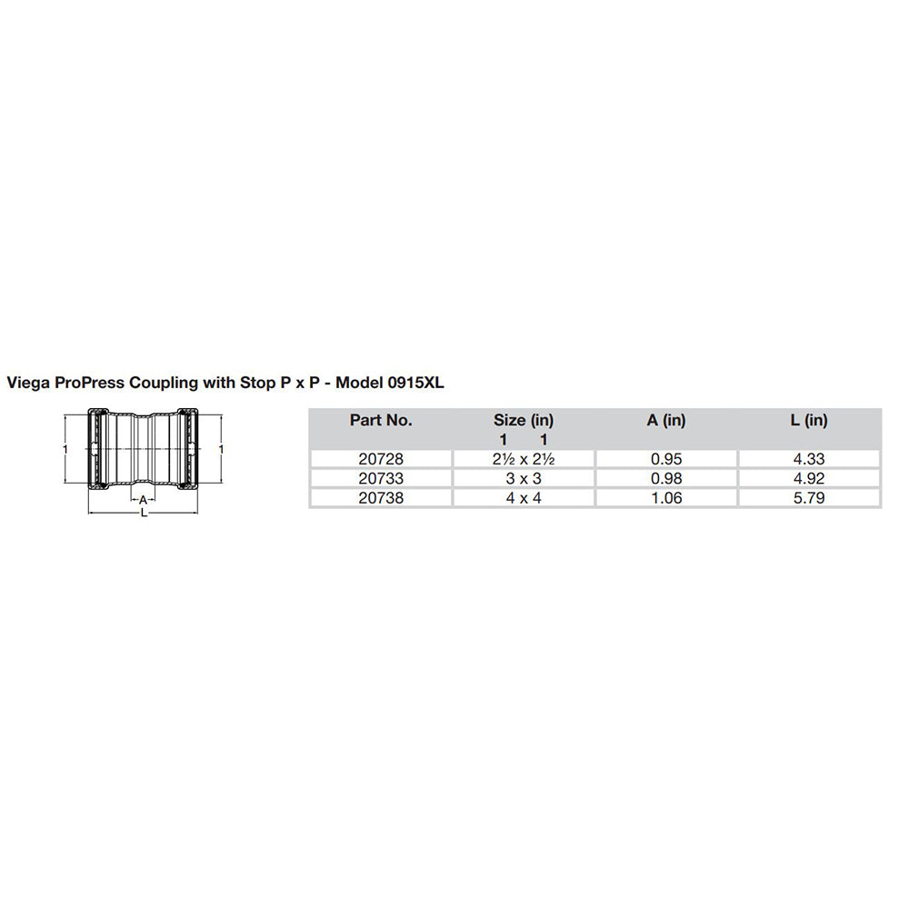 Viega ProPress 2-1/2" Copper Coupling w/Stop Double Press Connection - Smart Connect Technology [20728]