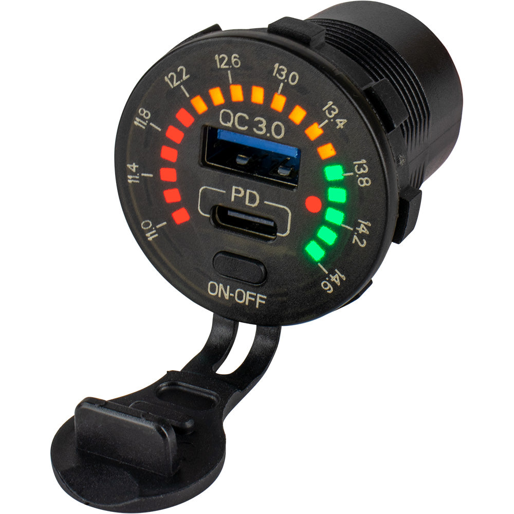 Sea-Dog Round Rainbow Voltmeter w/USB  USB-C Power Socket [426519-1]