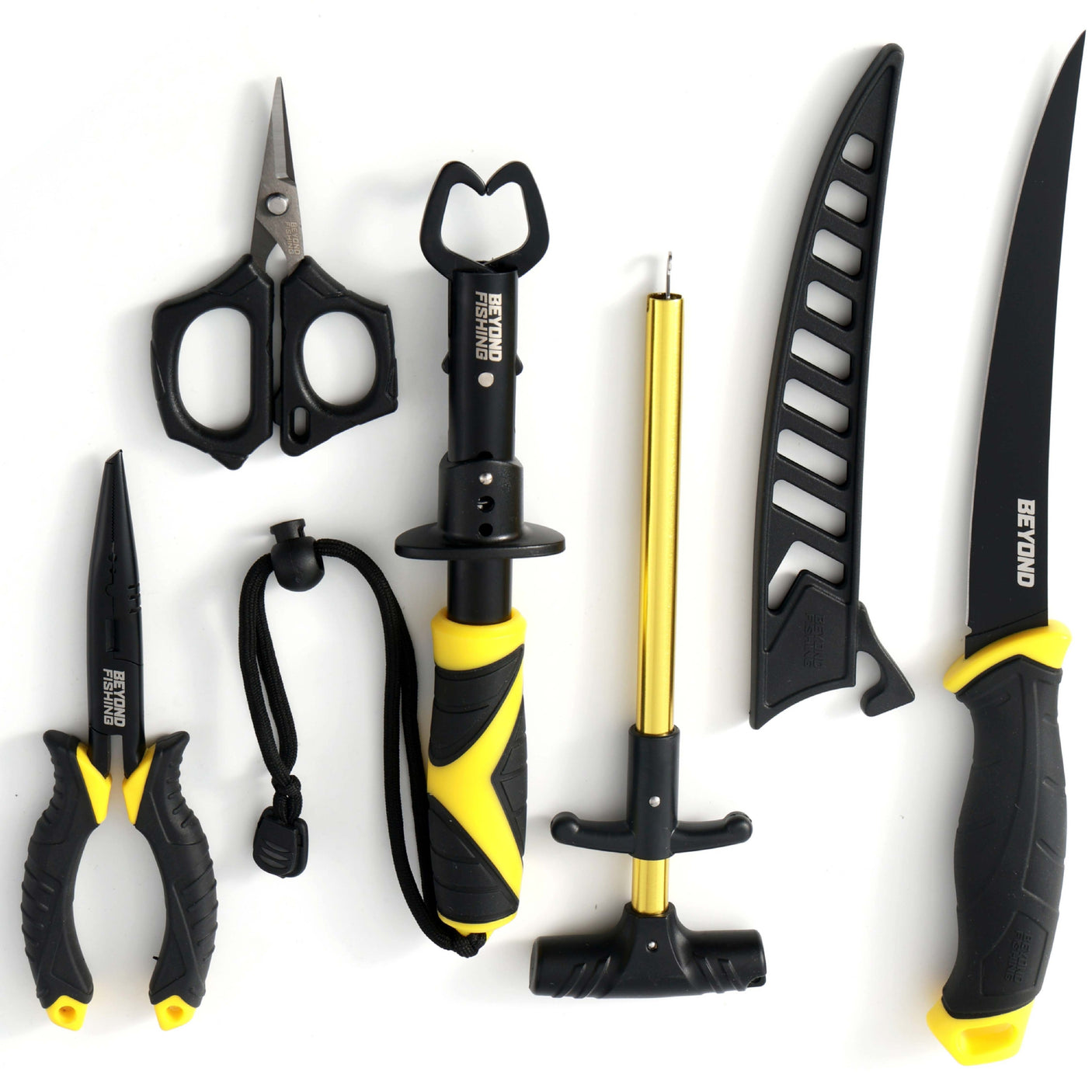 Beyond Braid Fishing 5-Piece Fishing Tool Kit - Pliers, Fillet Knife, Hook Remover, Lip Gripper, and Braid Scissors