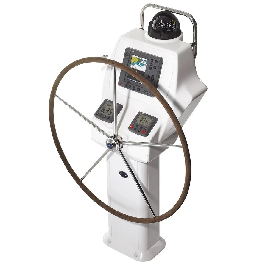 Lewmar Sailboat Steering Wheel - Commodore 30 in (762 mm) - Flat w/ Taper Hub (Stainless Steel) - 5 Spokes w/ Hide Leather Cover