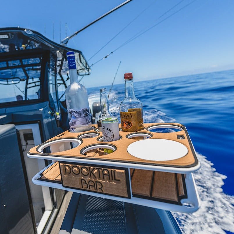 Docktail Boat Table Caddy with Adjustable Rod Holder Mount